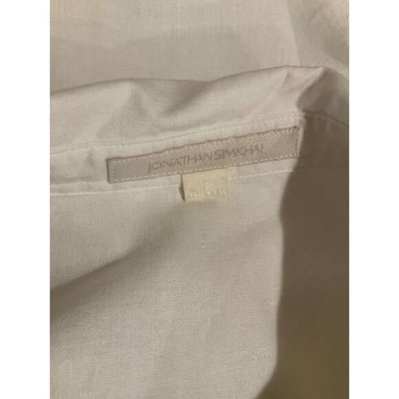 Jonathan Simkhai White Collared Button-Up Oxford Shirt Slit Tie Sleeves, Size L - Picture 9 of 9